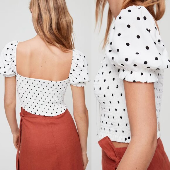 Aritzia Wilfred Smocked Blouse Size Small Orange - Picture 2 of 8